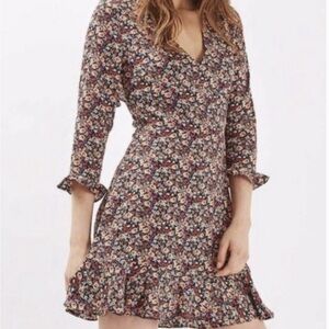 Topshop Floral Long Sleeve Dress - Black and Pink